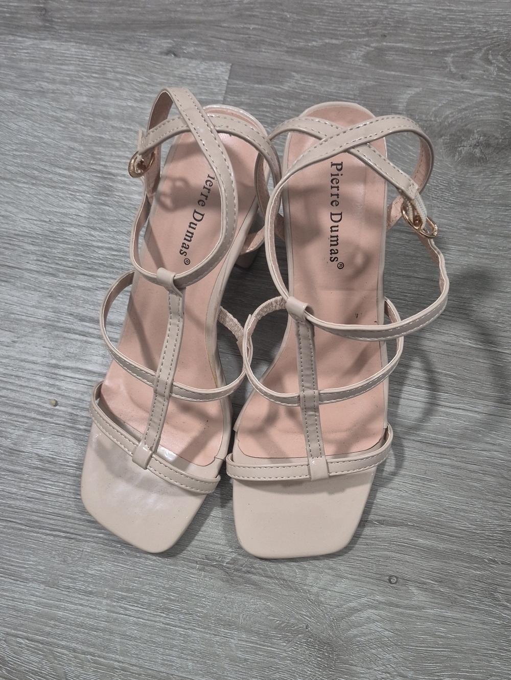 Pierre Dumas Pale Pink Strappy Block Heel Sandals